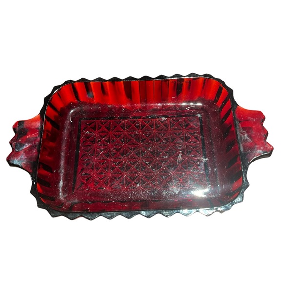 Vintage Anchor Hocking Ruby Red Glass Candy Relish Butter Dish Rectangle - Picture 3 of 3
